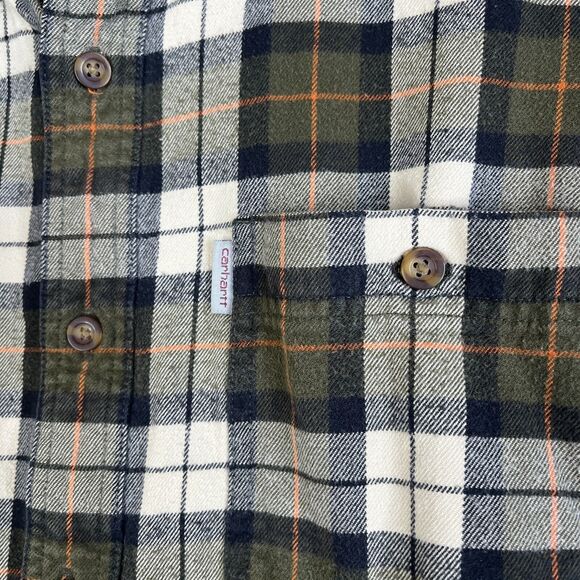 Carhartt Flannel Shirt Men Large Green Plaid Relaxed Button Workwear SPOTS PAINT - Picture 6 of 16